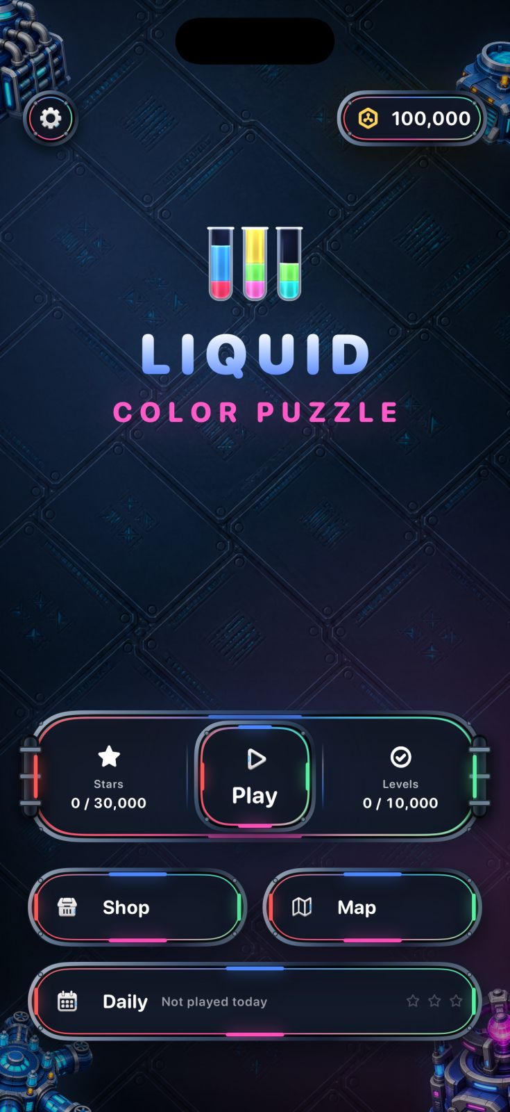 Liquid Color Puzzle main menu